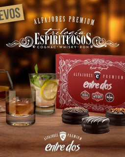 Alfajor Entre Dos Premium - Caja 6 unidades TRIOLOGIA - Ron-Whisky-Cognac