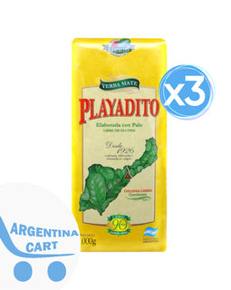 (3 Pack) Playadito Yerba Mate  Con Palo  (1 kg  - Nuevo Envase (Suave)