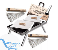 Set Parrillero: La Planchetta Kit Completo Full. Plancha 2 Hornallas + Tapas + Patas + Espátula + Pinchos. Calidad Premium.