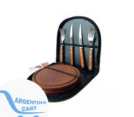 Set Estuche Cubiertos Con Tabla Cuchillo Tenedor Parrillero
